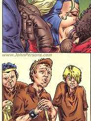 Rough interracial group sex having adult girl outfitted just like superhero on john person comics